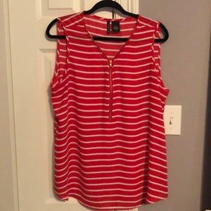 New Directions Sheer Red White Stripe Top
